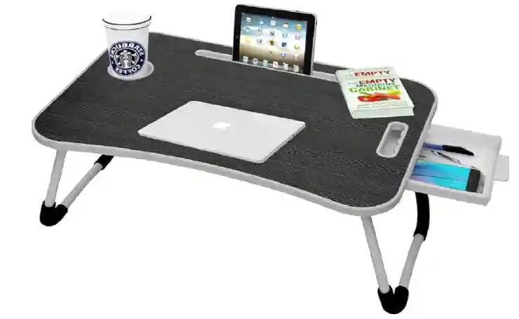  Callas Multipurpose Foldable Laptop Table with Cup Holder | Drawer | Mac Holder | Study Table, Breakfast Table, Foldable and Port